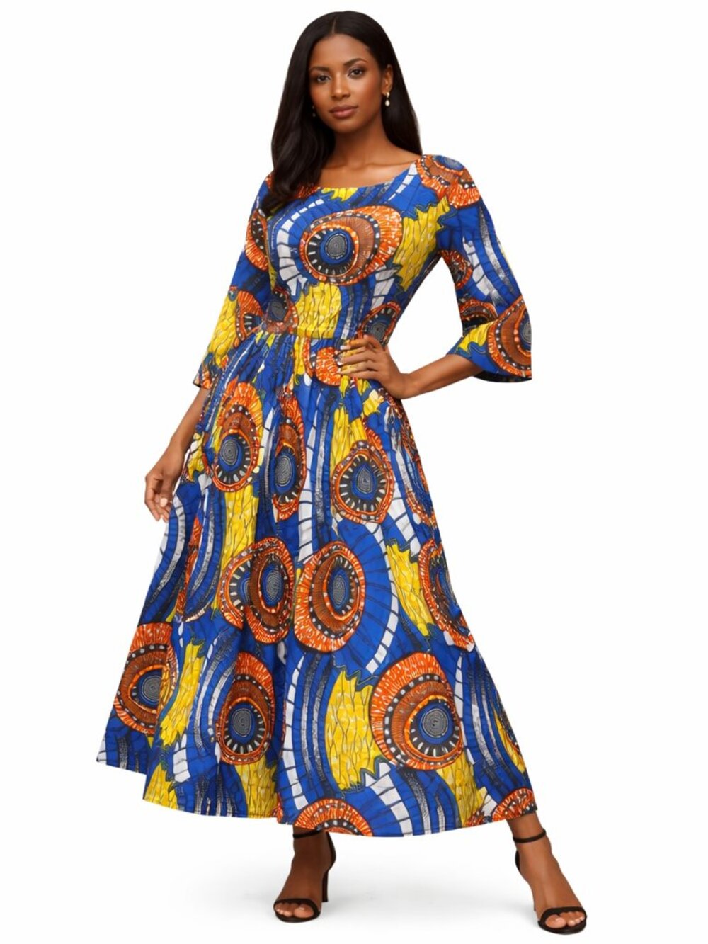 Women's Long Maxi African Dress Free Size & Plus Size African Print Long Sleeves